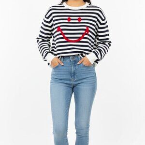 Joshua Sanders Striped smiley Cotton Crewneck Relaxed Sweater Size Large